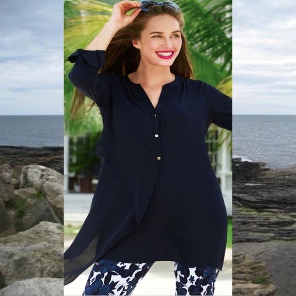 Joseph Ribkoff Midnight Navy Asymmetrical Henley